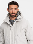 Long classic men's parka jacket - cream V1 OM-JALJ-0166