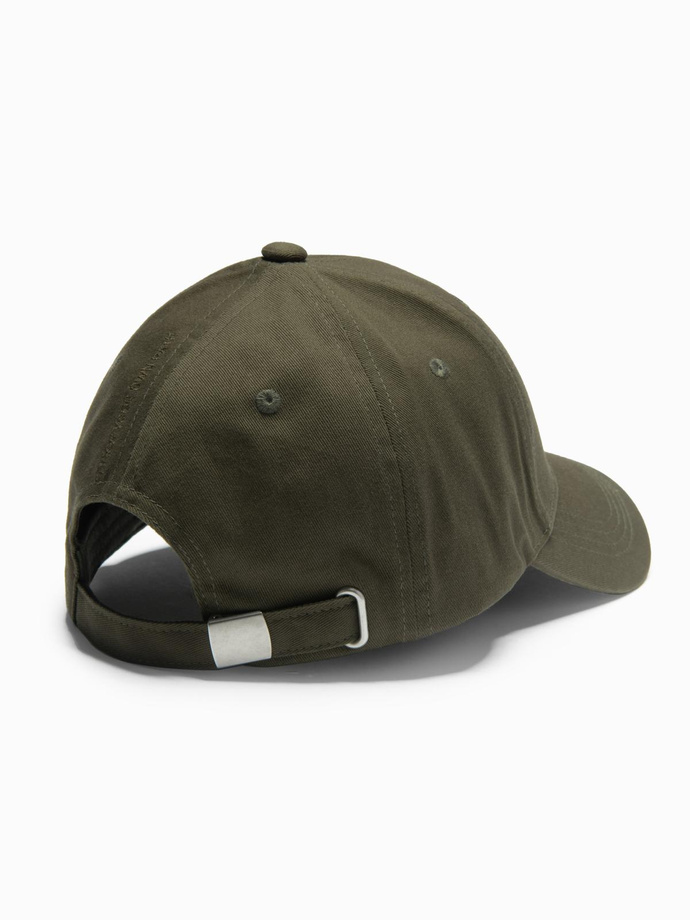 Czapka męska bejsbolówka z daszkiem i ozdobnym haftem – khaki V2 OM-ACCS-0102