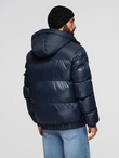 Warm men's puffer jacket with welts - navy blue V2 OM-JAHP-0207