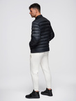Men's imitation leather jacket with ribbed hem - dark brown V1 OM-JAFL-0109