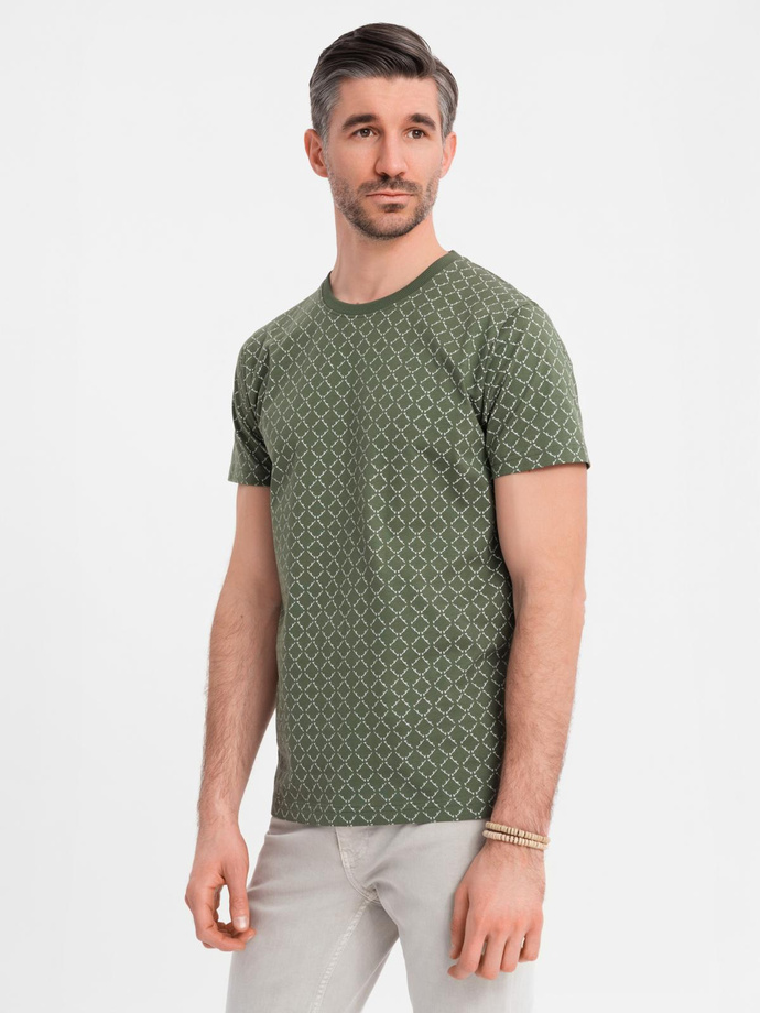 Men's full print knit shirt - olive V2 OM-TSFP-0250