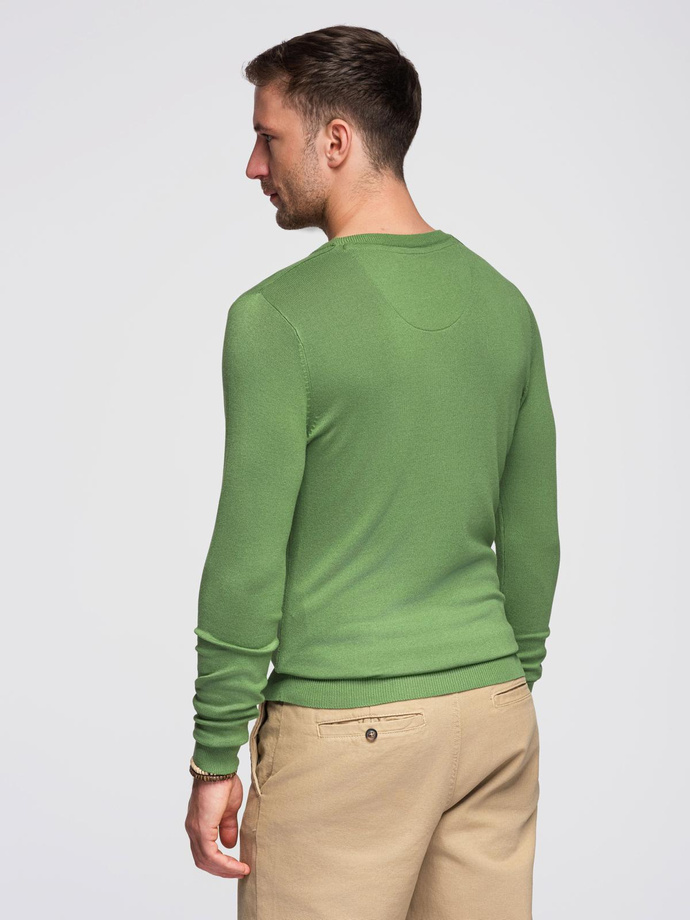 Classic men's sweater with round neckline - green V13 OM-SWBS-0106