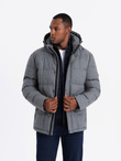 Casualowa kurtka męska puffer z wełną – szary melanż V1 OM-JAHP-0203