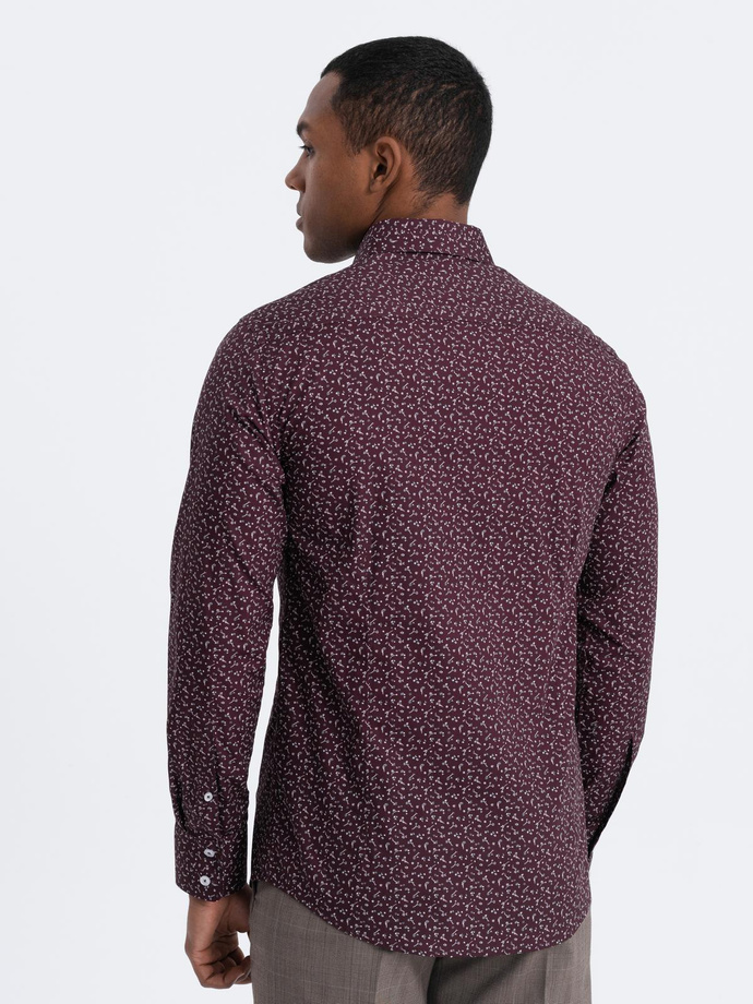 Koszula męska bawełniana we wzory SLIM FIT - bordowa V5 OM-SHCS-0151
