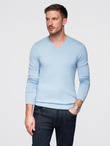 Elegant men's sweater with a v-neck - light blue V10 OM-SWBS-0107