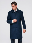 Long men's single-breasted coat with collar and undercoat - navy blue V3 OM-COWC-0135