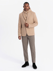 Men's jacket with high collar and hood - light brown V1 OM-BLZB-0133