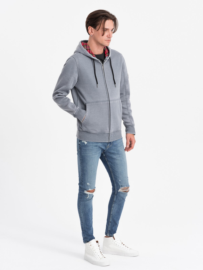 Washowana bluza męska rozpinana z kapturem - jasnoniebieska V3 OM-SSDS-0110
