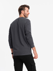 Męski longsleeve zapinany pod szyją z dzianiny waflowej – grafitowy V3 OM-LSCL-0120