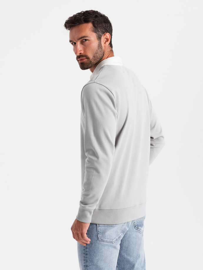 Bluza męska z białym kołnierzykiem polo - popielata V7 OM-SSNZ-0132