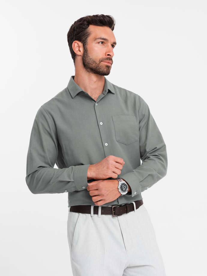 Men's REGULAR FIT shirt with pocket - khaki V4 OM-SHCS-0148