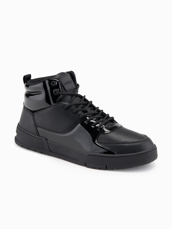 Wysokie buty męskie sneakersy z połyskującymi elementami – czarne V1 OM-FOSH-0178