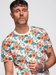 T-shirt męski bawełniany w kwiatowy wzór full print – biały V1 OM-TSFP-0249