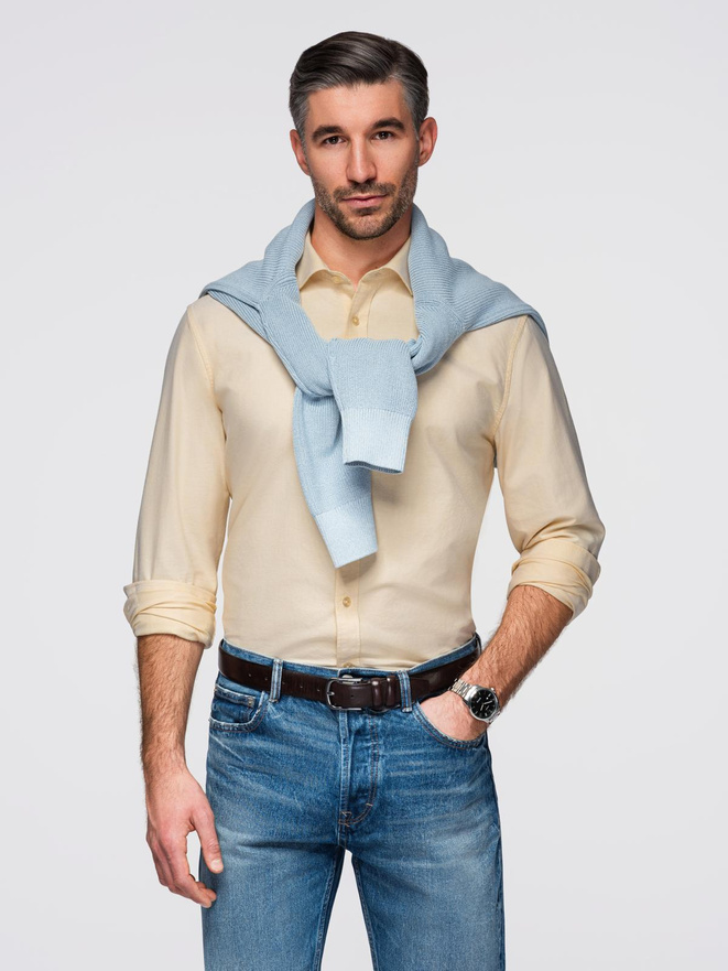 Pastel cotton men's oxford shirt - bright yellow V3 OM-SHOS-0183