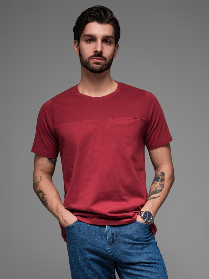 T-shirt LOOSE FIT męski z kieszonką – czerwony V3 OM-TSCT-0171 