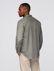 Men's linen shirt with stand-up collar and pocket REGULAR FIT - khaki V6 OM-SHCS-0161