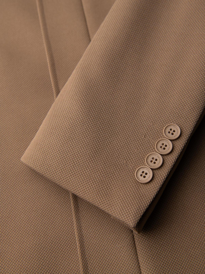 Men's coat with asymmetrical fastening and high collar - light brown V4 OM-COWC-0120