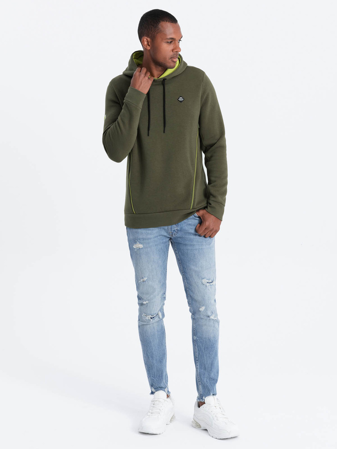 Bluza męska z kapturem z kieszenią na zamek - oliwkowa V2 OM-SSNZ-22FW-006