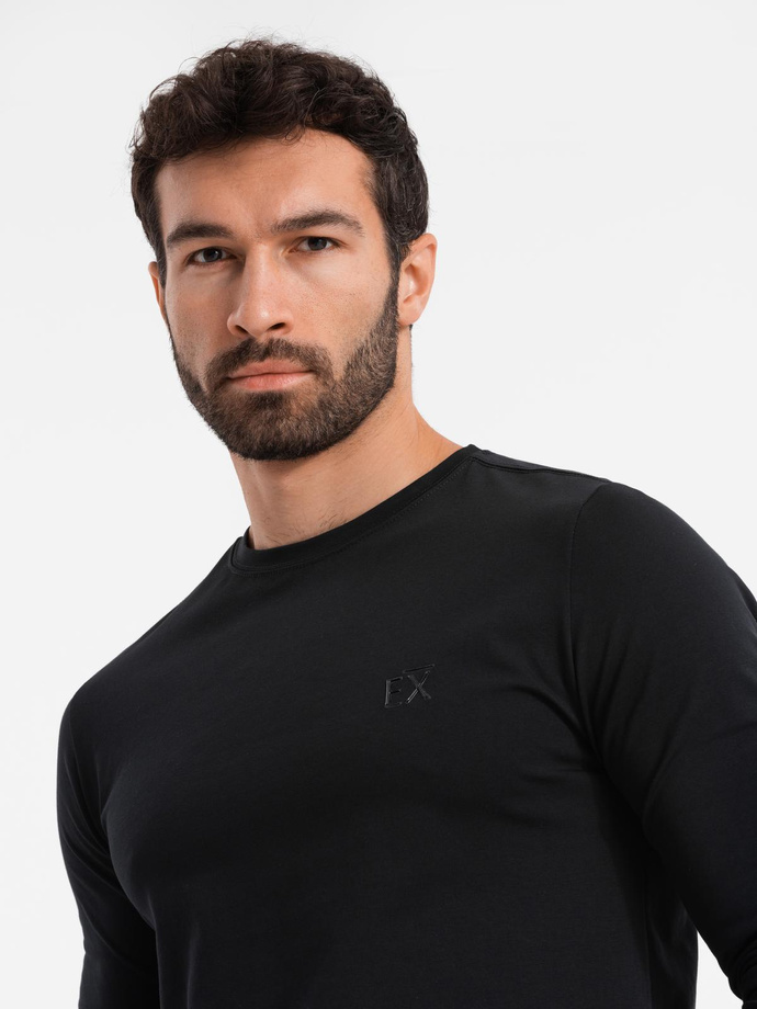 Men's SLIM FIT longsleeve with elastane and print - black V1 OM-LSBC-0124 