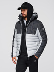Men's quilted jacket with detachable hood - graphite and white V3 OM-JALP-0206