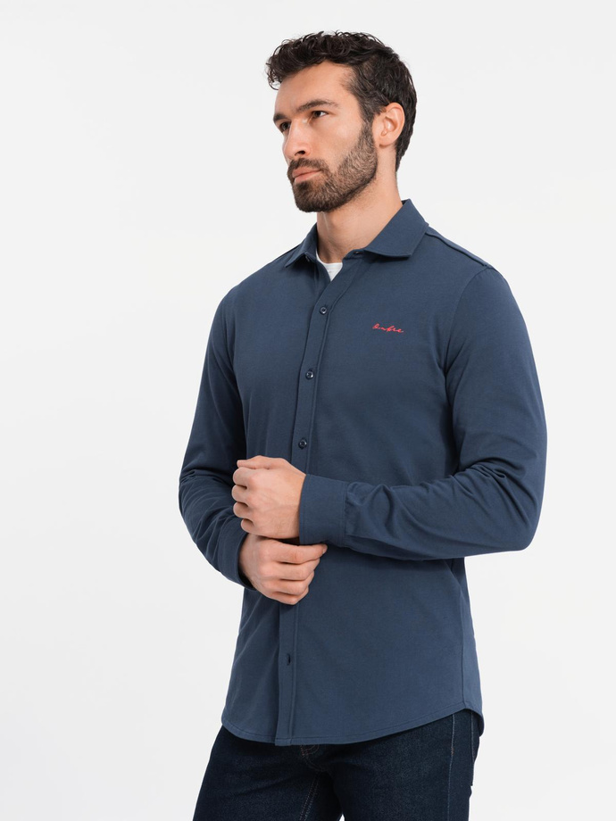 Men's REGULAR cotton single jersey knit shirt - navy blue V2 OM-SHCS-0138