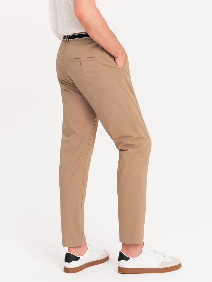 Men's chino pants with decorative waistband - sand V5 OM-PACP-0118