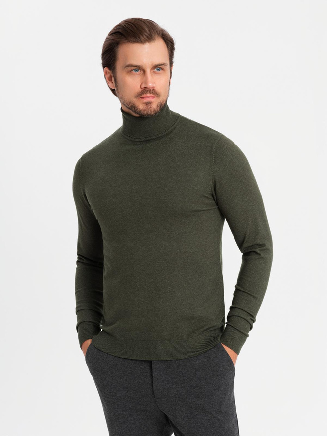Men's knitted turtleneck with viscose - dark grey V5 OM-SWTN-0127