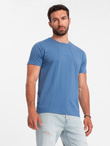 Men's cotton T-shirt with fine embroidery - dark blue V6 OM-TSCT-0170