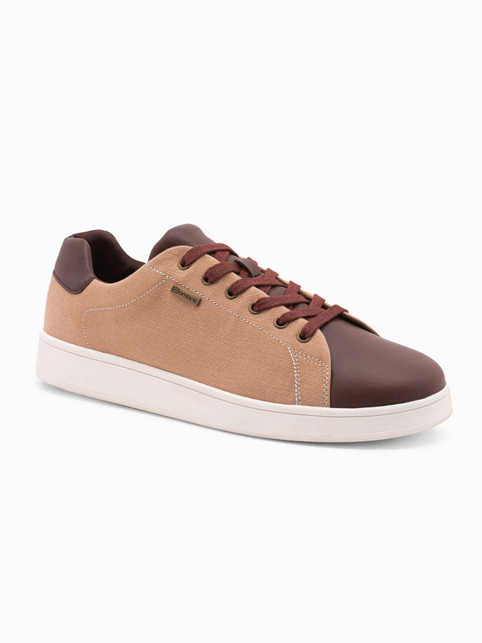 Buty męskie sneakersy z łączonych materiałów - brązowe V1 OM-FOCS-0108