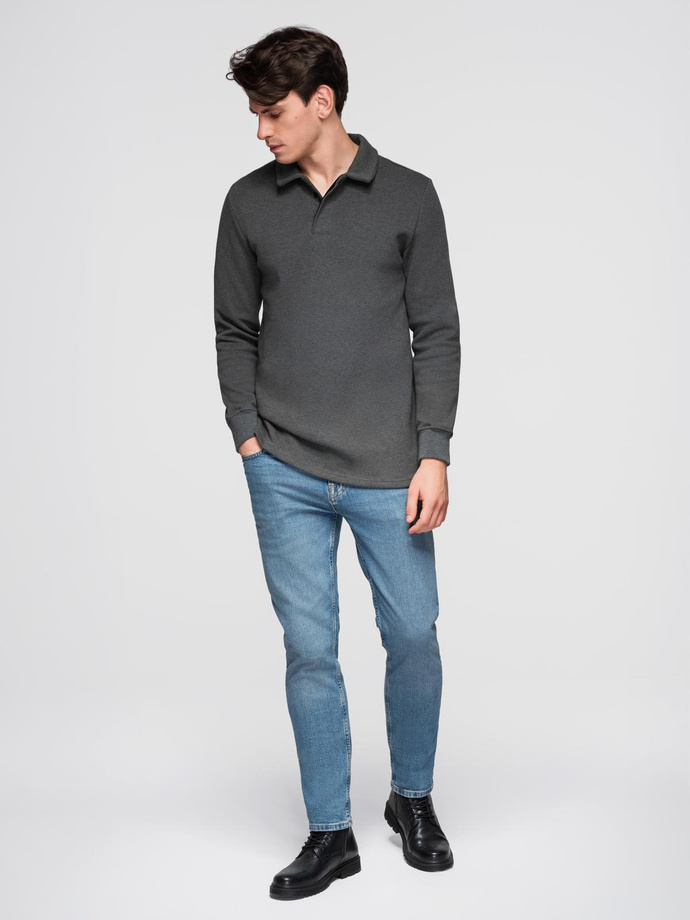 Men's structured knit polo collar sweatshirt - graphite melange V1 OM-SSNZ-0149