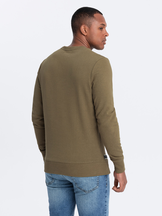 Męska nierozpinana dresowa bluza BASIC – oliwkowa V2 OM-SSBN-0159