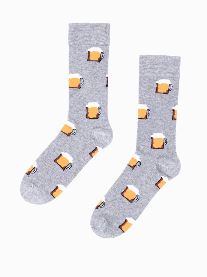Gift set for him - gray/melange hat + 2-pack of patterned socks + Z64 playing cards
