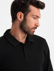 Bluza męska z kołnierzykiem polo ze strukturalnej dzianiny - czarna V8 OM-SSNZ-0149