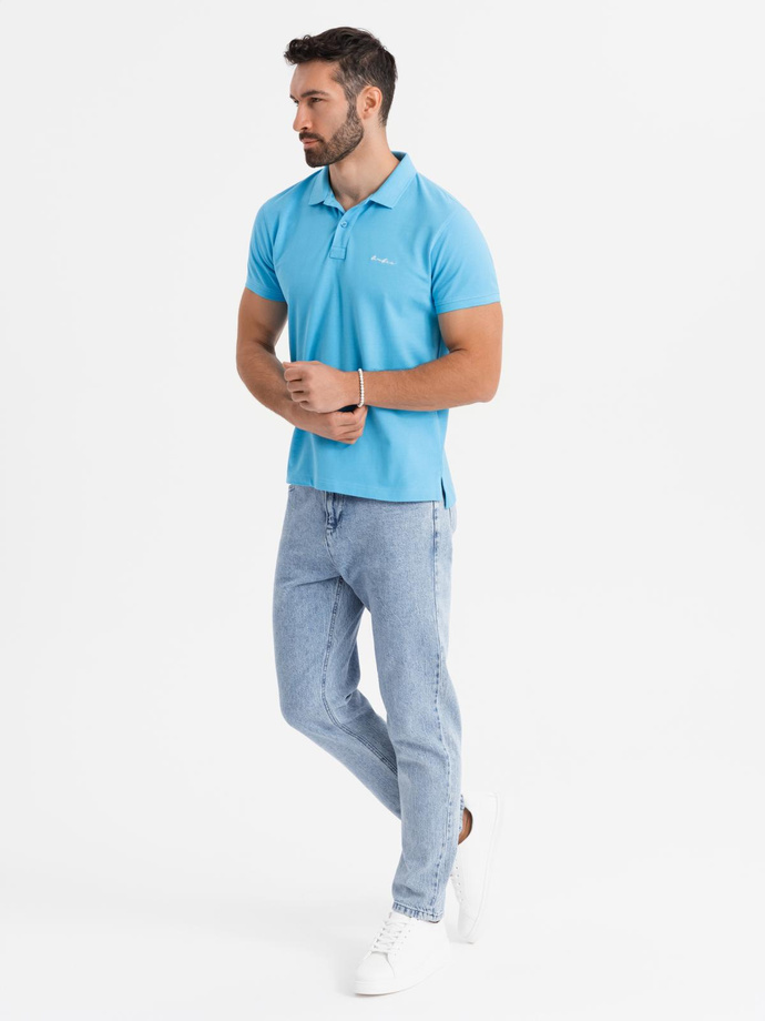 Cotton pique knit polo shirt - light blue V3 OM-POSS-0103