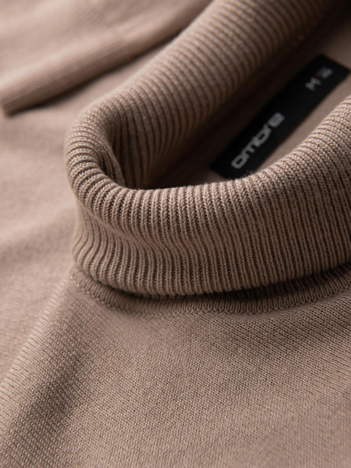 Men's knitted fitted turtleneck with viscose - beige V5 OM-SWTN-0101
