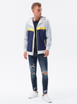 Men's hooded windbreaker jacket - navy blue V1 C438