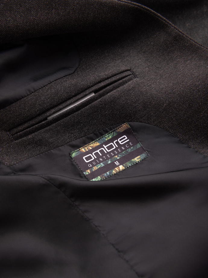 Melanżowa marynarka męska z dodatkiem rayonu ze stójką – czarny melanż V5 OM-BLZB-0131