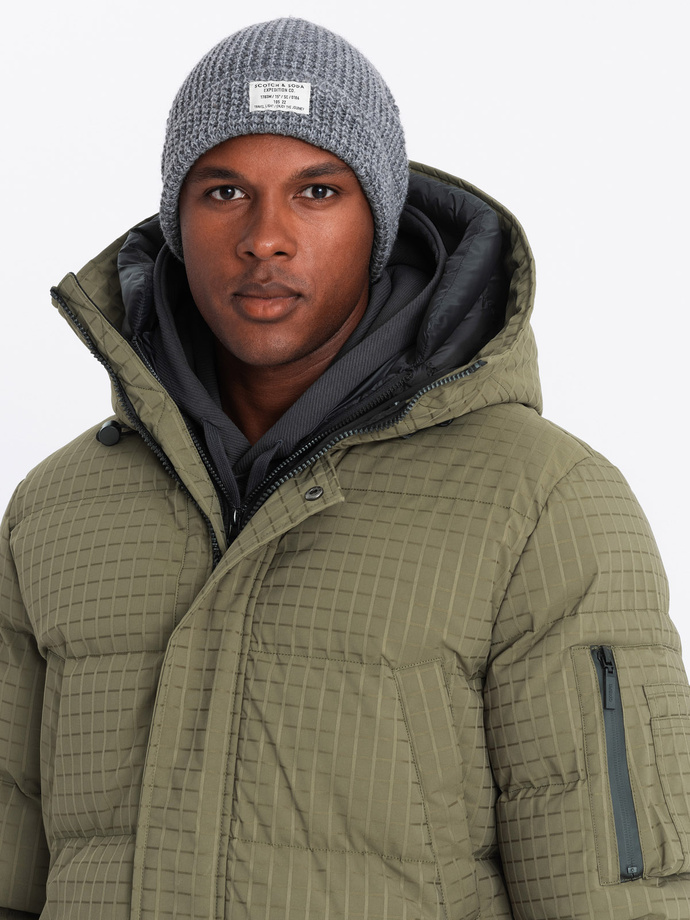 Outdoorowa długa męska kurtka parka  – oliwkowa V4 OM-JALJ-0201