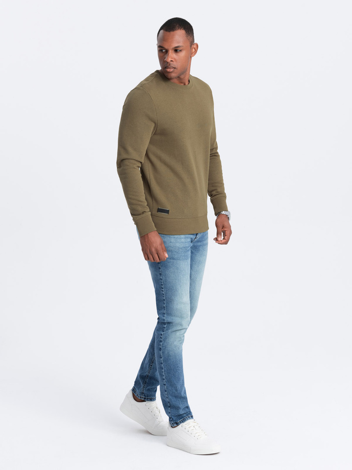 Męska nierozpinana dresowa bluza BASIC – oliwkowa V2 OM-SSBN-0159