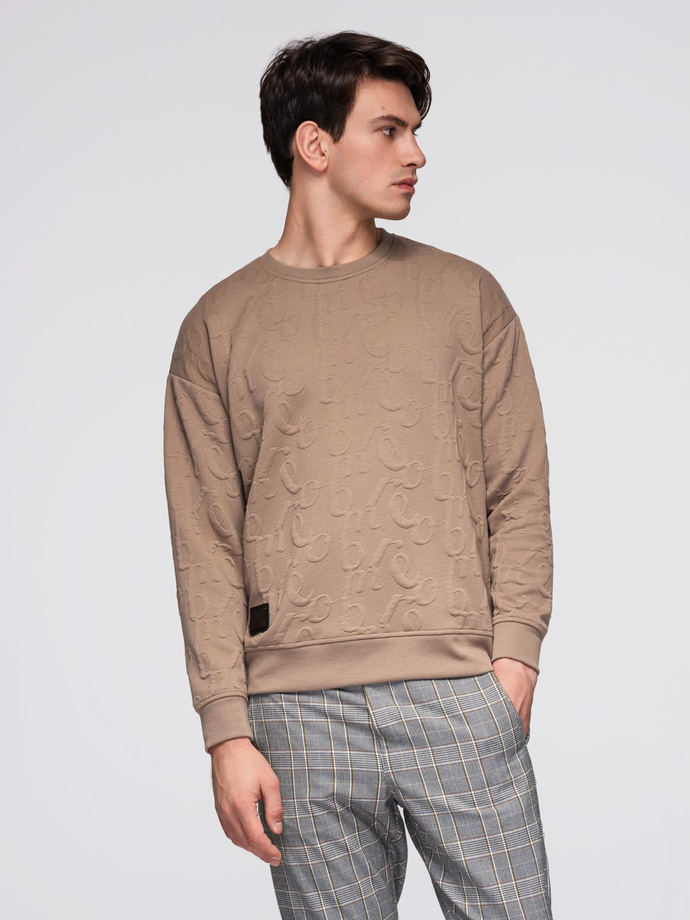 Men's RELAXED FIT sweatshirt with embossed letters - brown V3 B1712