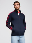 Washed men's sweatshirt with decorative stitching at the neckline - navy blue V4 OM-SSDS-0131