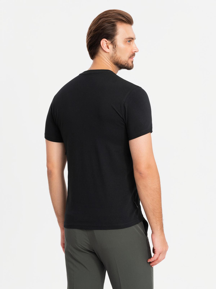 Męska koszulka z okrągłym dekoltem i logotypem SLIM FIT – czarna V3 OM-TSCT-0220