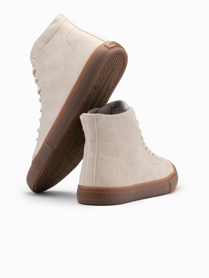 Buty męskie trampki za kostkę z gumową podeszwą – kremowe V1 OM-FOTH-0187 