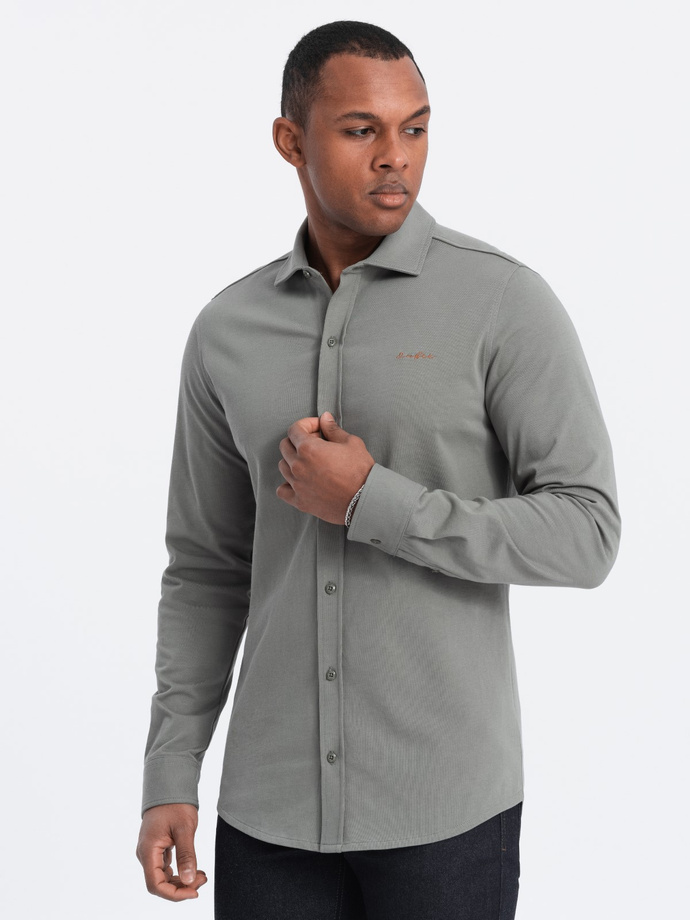 Men's cotton REGULAR single jersey knit shirt - light khaki V4 OM-SHCS-0138