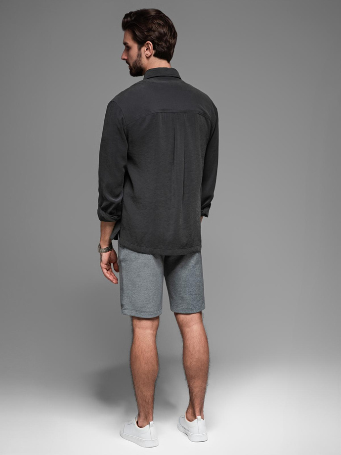 Krótkie spodenki męskie SLIM FIT ze strukturalnej melanżowej dzianiny – czarne V2 OM-SRCS-0166 