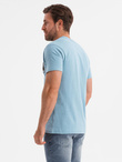 Men's cotton t-shirt with chest print - light blue V2 OM-TSPT-0167