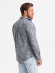Klasyczna flanelowa męska koszula bawełniana w kwiaty - szara V3 OM-SHCS-0157