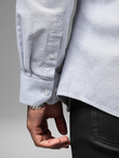 Elegant men's oxford shirt with embroidery and pocket - blue V1 OM-SHOS-0173