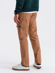 Men's pants with cargo pockets and leg hem - light brown V3 OM-PACG-0189