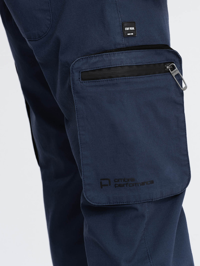 Men's JOGGER pants with zippered cargo pockets - navy blue V5 OM-PAJO-0135